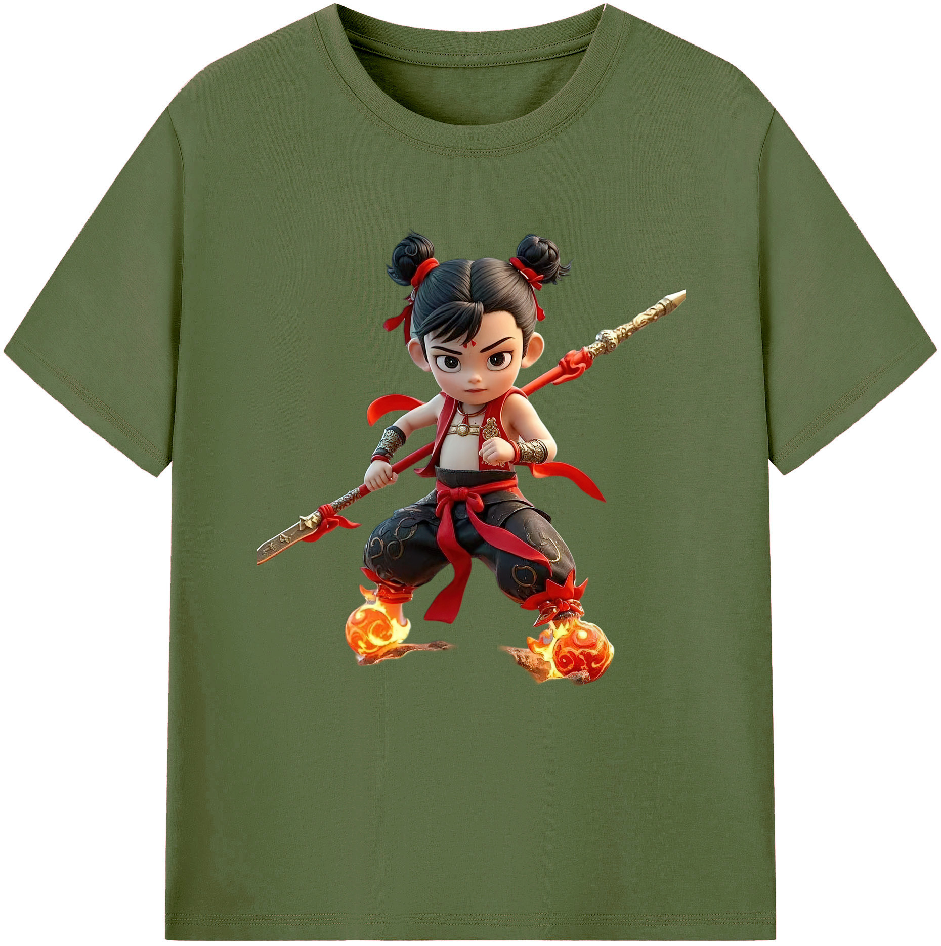 （画像用） Ne Zha 2 ナタ 魔童の大暴れ 綿100％半袖Tシャツ（フロントプリント）